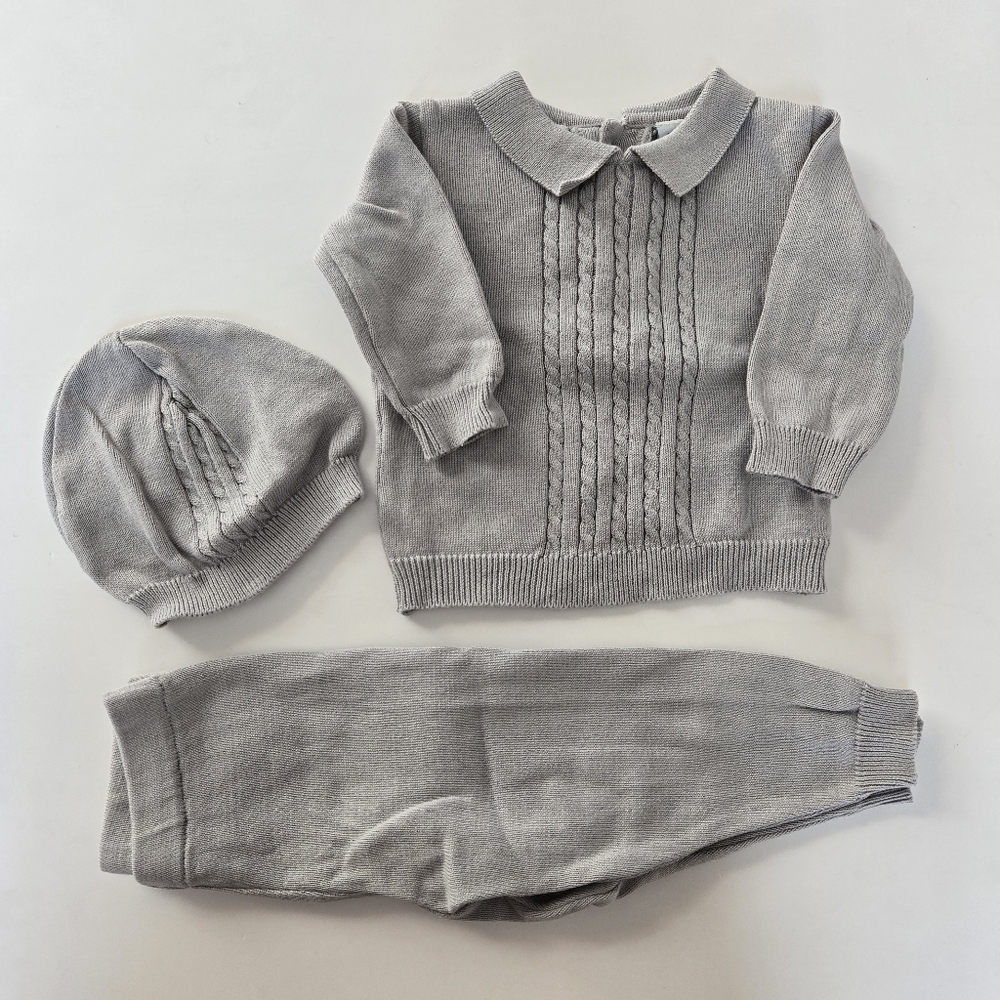 Feltman Brothers Cable Knit Two Piece with Hat Grey Outfit Size NB